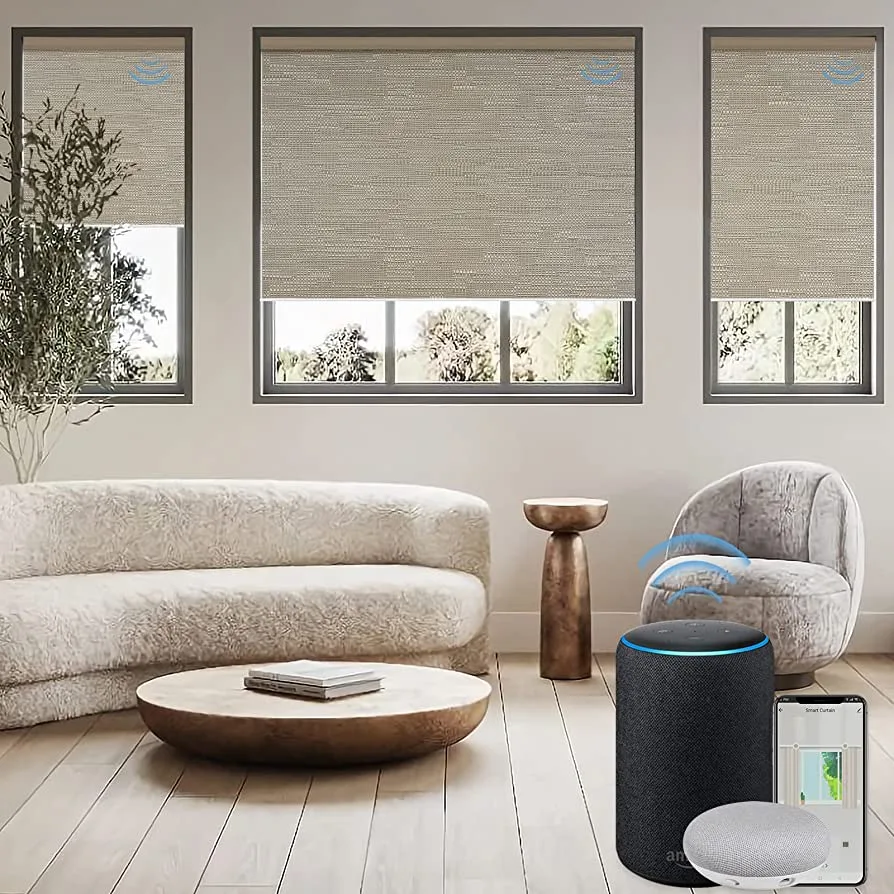 Skilled installer aligning fabric shades evenly to enhance interior design appeal.