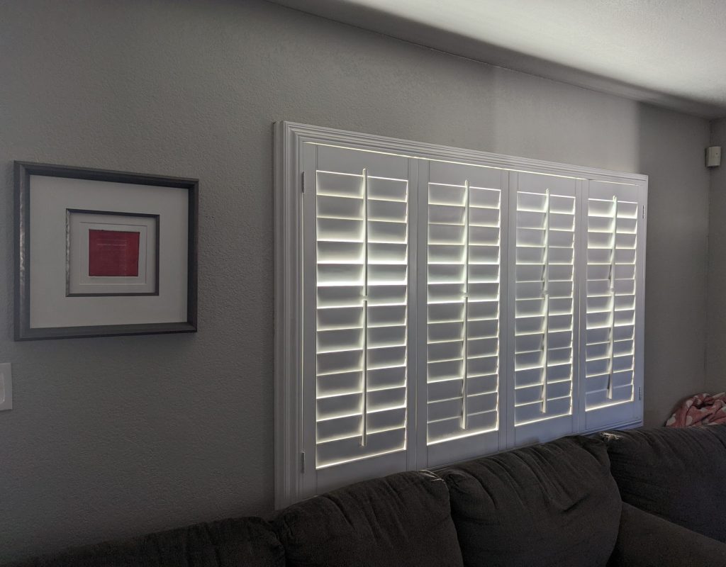 Beautiful white vinyl shutters enhancing a home’s curb appeal in Pico Rivera, CA.