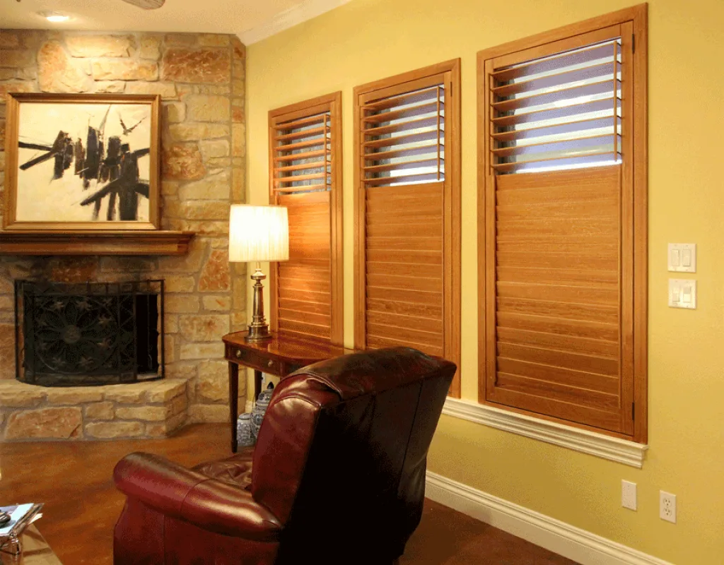 Traditional colonial shutters installed on front-facing windows